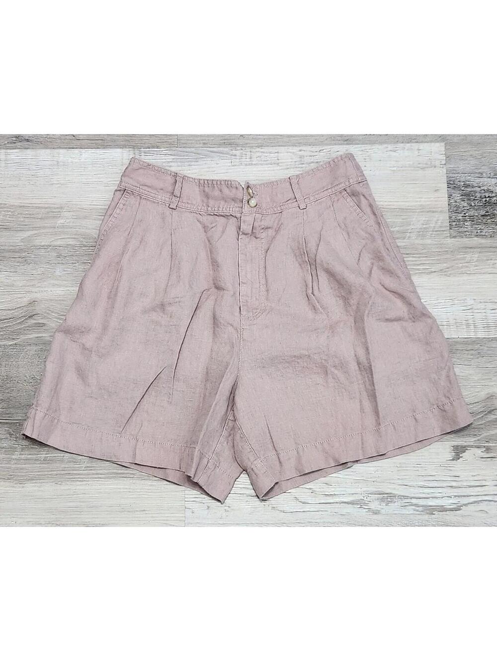 Madewell Linen Shorts Womens Size 10 Pleated High Waisted 6" Inseam Pintucked...